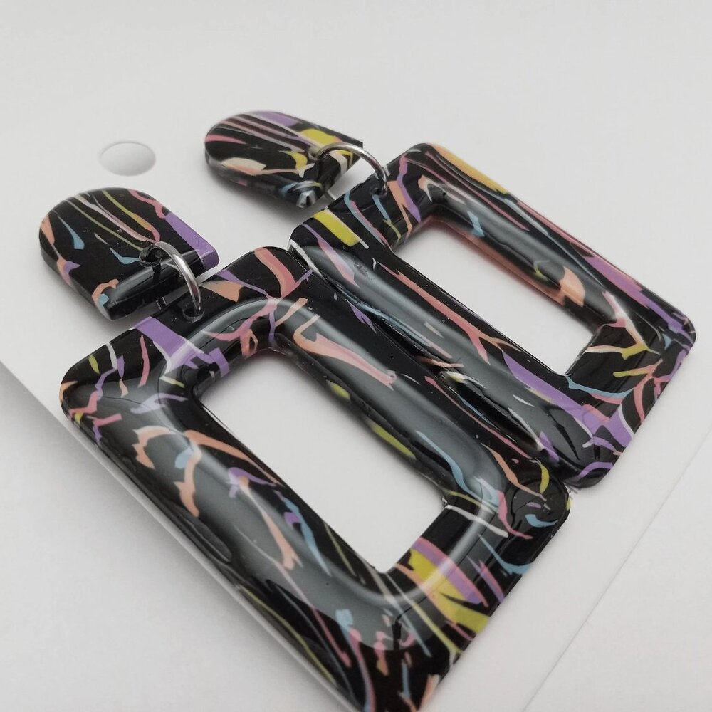 Handmade Polymer Clay Earrings | Chic | Faux Marbled | Rectangle